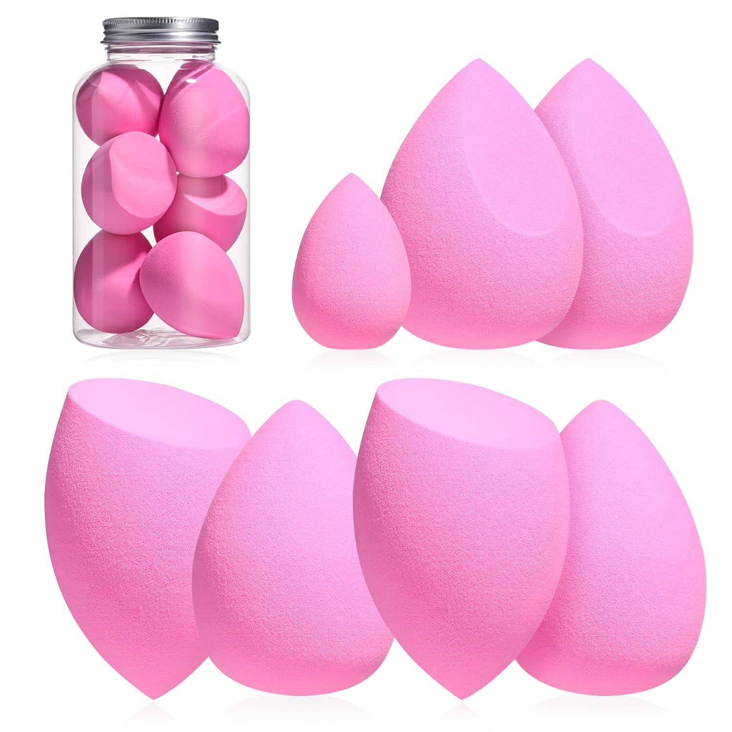 Makeup Sponge Set BS-MALL Blender Sponges 7 Pcs for Liquid, Cream, and Powder, Multi-colored with 1 Mini Makeup Sponge Pink (A-HotPink)