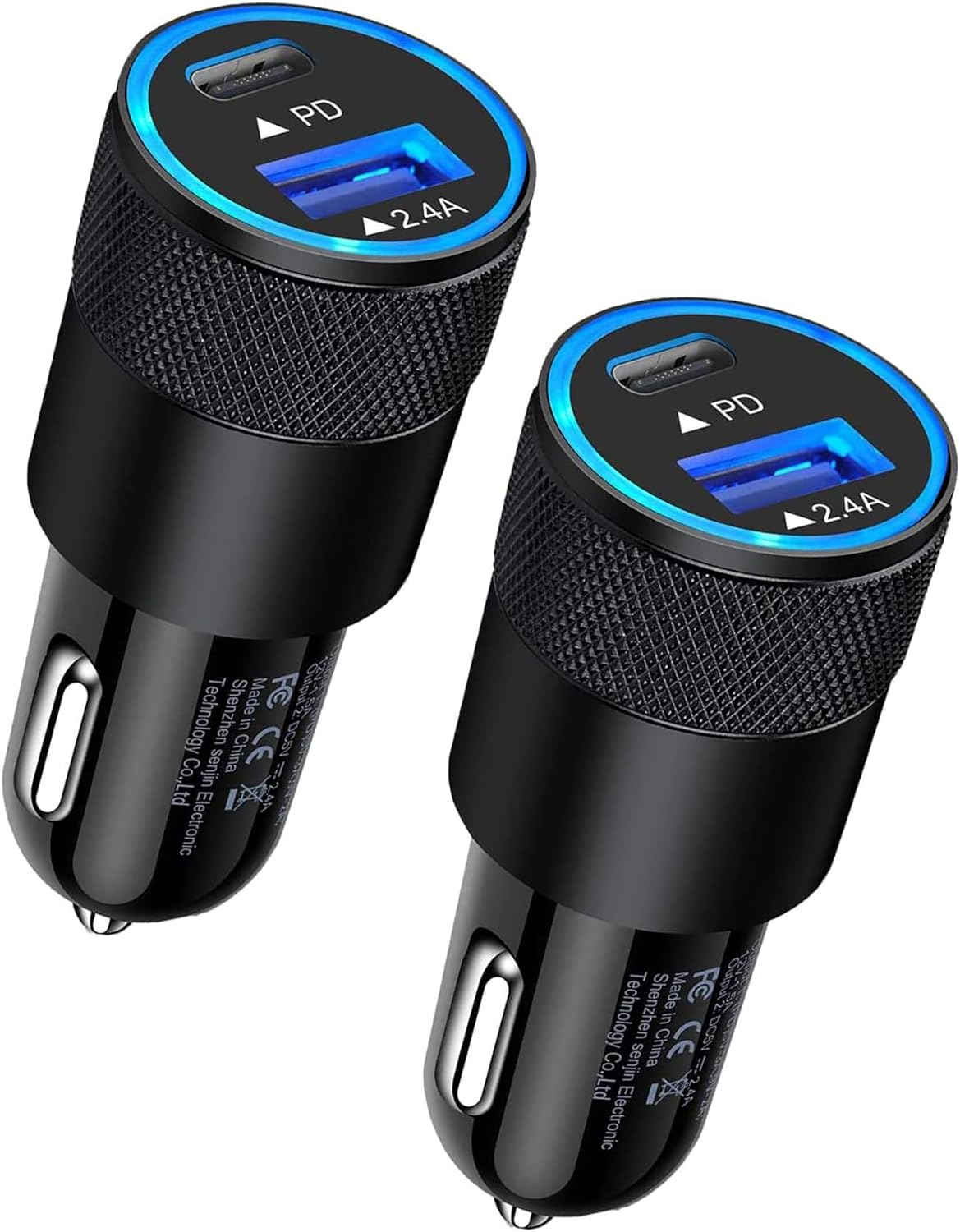 30W USB C Car Charger, [2Pack] PD 3.0 Fast Charge Dual Port USB Type C and 2.4a USB A Cargador Carro Lighter Adapter Base for iPhone, iPad, Samsung Galaxy, LG, Google Pixel GPS, Z Play Droid, Motorola