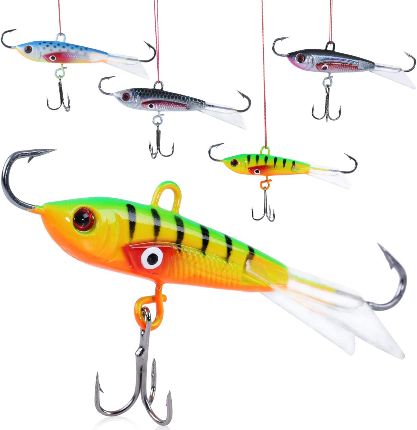 Sougayilang Ice Fishing Lures with 3 Sharp Hooks Winter Lifelike Fishing Baits Ice Jigging Lures Kit for Bass Walleye