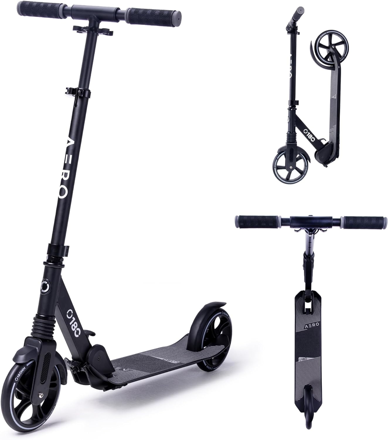 Aero Big Wheels Kick Scooter for Kids Ages 8-12, Teens and Adults. Commuter Adult Scooters with Hand Brake, Rubber mat, Shock Absorption, Foldable and Height Adjustable