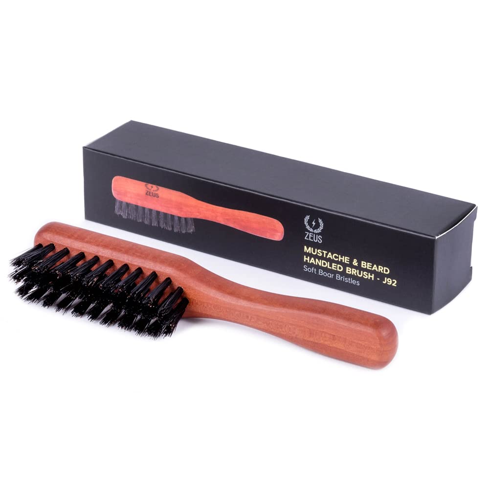 ZEUS Boar Bristle Beard & Mustache Brush for Men, 5.5 Soft-Bristle Small Travel Beard Brush - Made in Germany