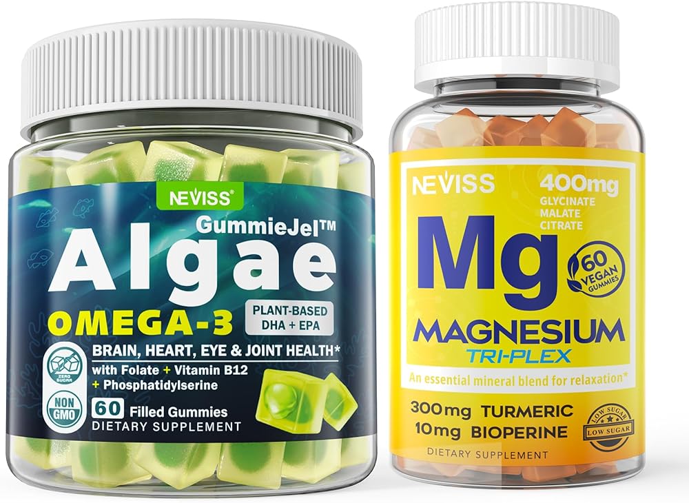 Vegan Omega 3 Gummies 1000mg   Magnesium Supplement Complex 400mg