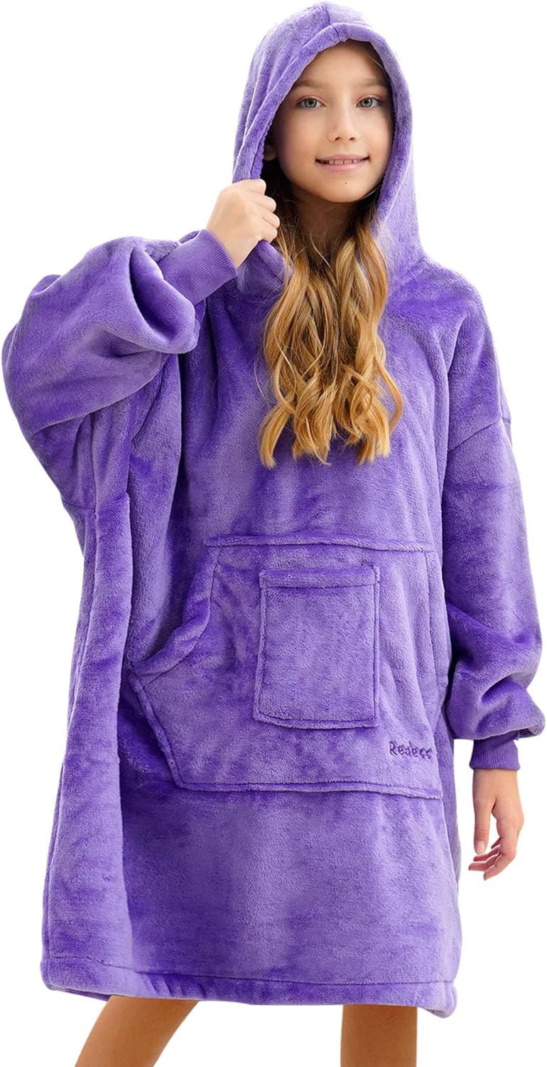 REDESS Blanket Hoodie Sweatshirt, Wearable Blanket Oversized Sherpa with Sleeves and Giant Pocket, Cozy Hoodie for Adult Kids