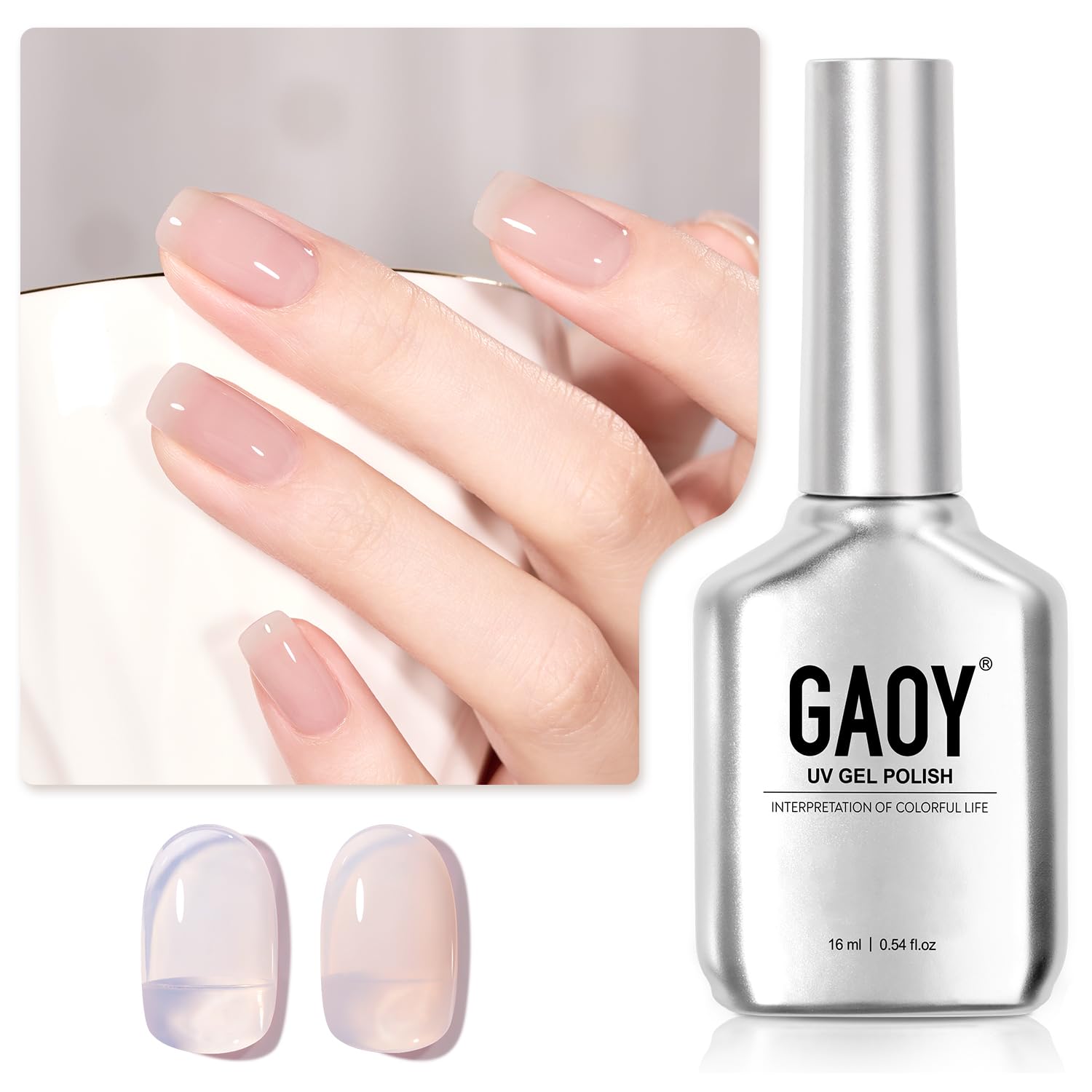 GAOY Jelly Nude Gel Nail Polish, 16ml Sheer Translucent Soak Off Gel Polish, UV Light Cure for Nail Art DIY, 1524 Milk Tea