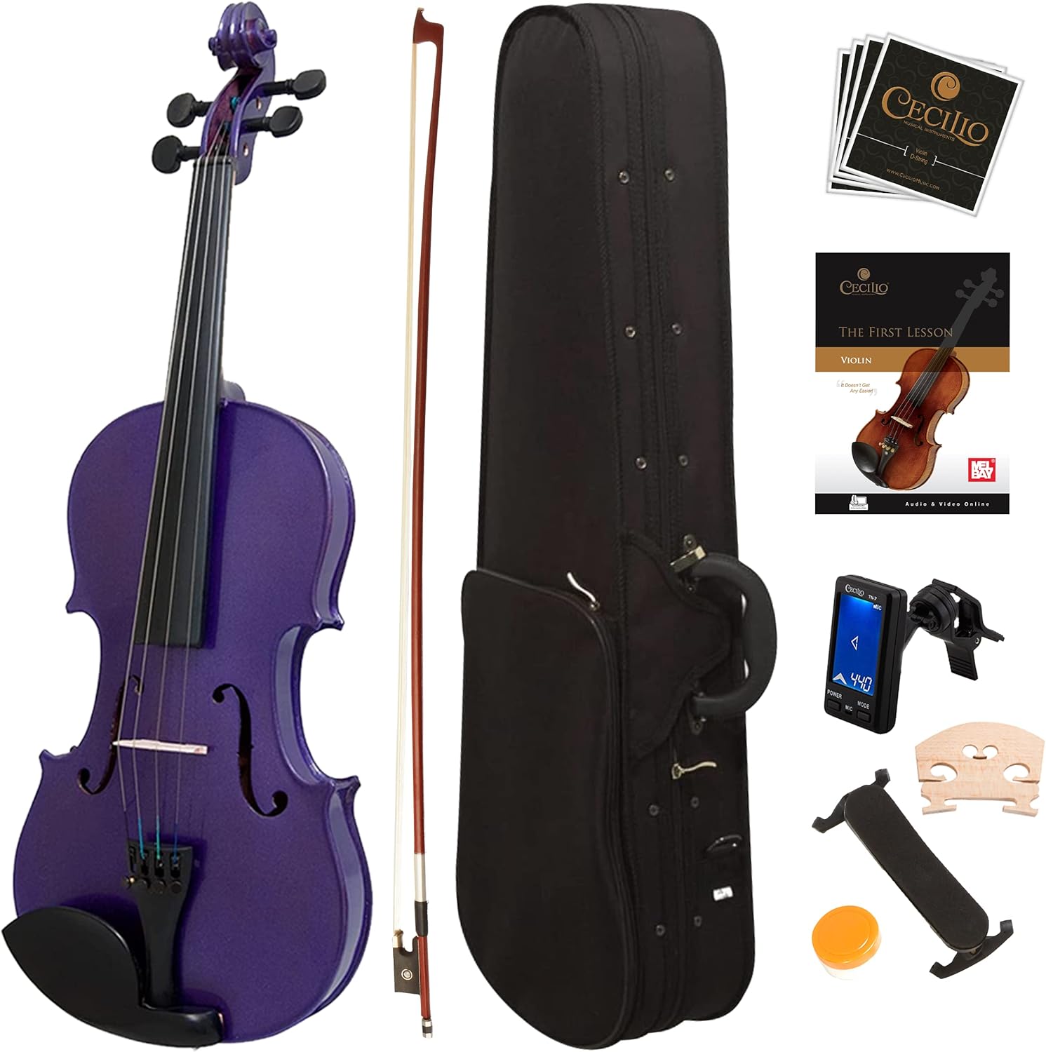 Mendini By Cecilio Violin For Kids & Adults - 4/4 MV Purple Violins