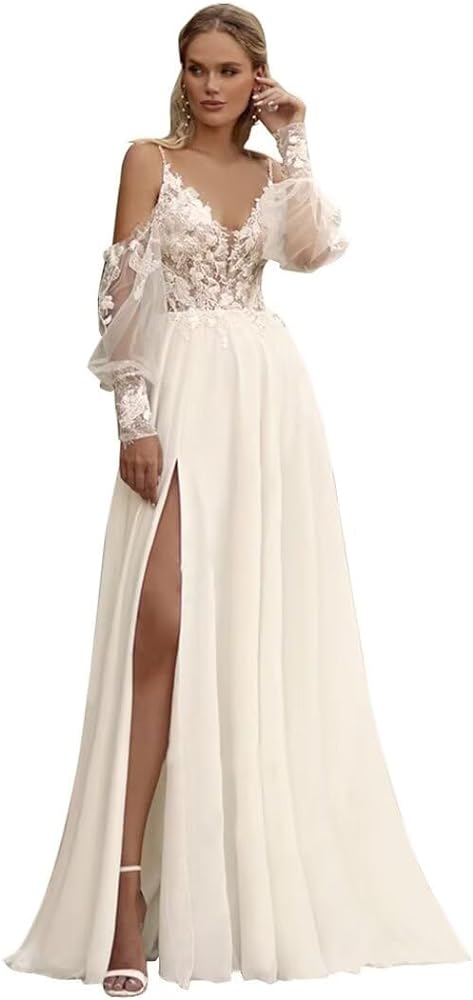 Long Sleeve Wedding Dresses for Bride Simple Satin Wedding Gown Lace Appliques Tulle Country Wedding Dress Bride Gown