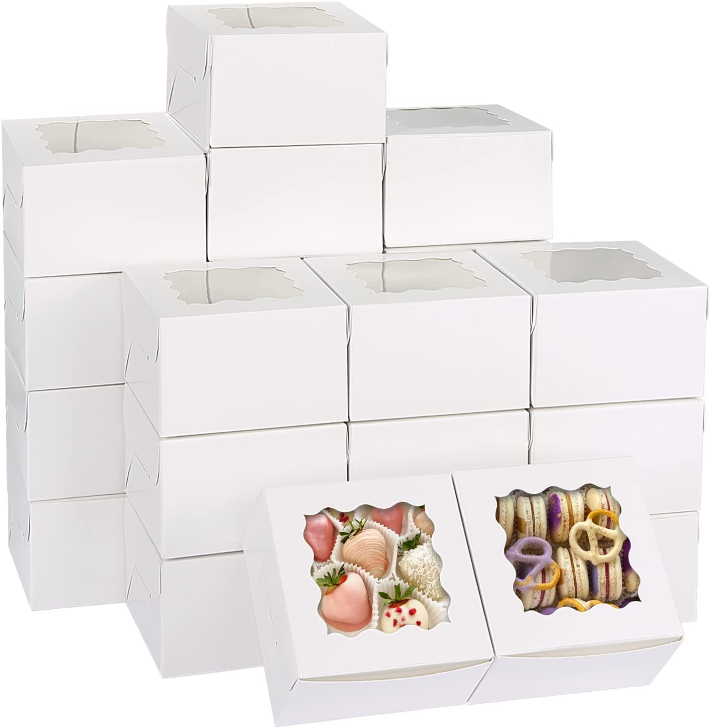 Moretoes 120pcs Cupcake Boxes 4x4x2.5 Inch Cookie Boxes Bakery Boxes, Mini Cake Boxes, Small Treat Boxes for Donuts, Candy