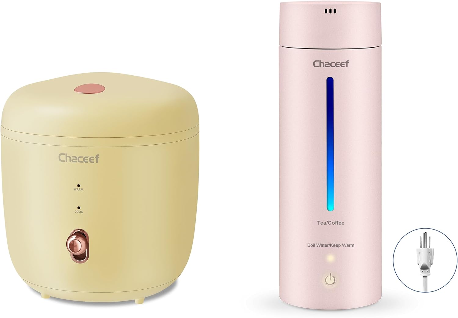 CHACEEF+1.2L+Mini+Rice+Cooker%2c+Yellow+%26+350ml+Travel+Electric+Kettle%2c+Pink