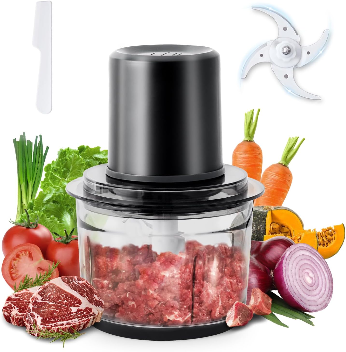 Olayks Electric Food Processor, Small Electric Food Chopper for Baby Food, Vegetables, Meat, Fruits, Nuts, 4 Cup Food Chopper with 2 Speed