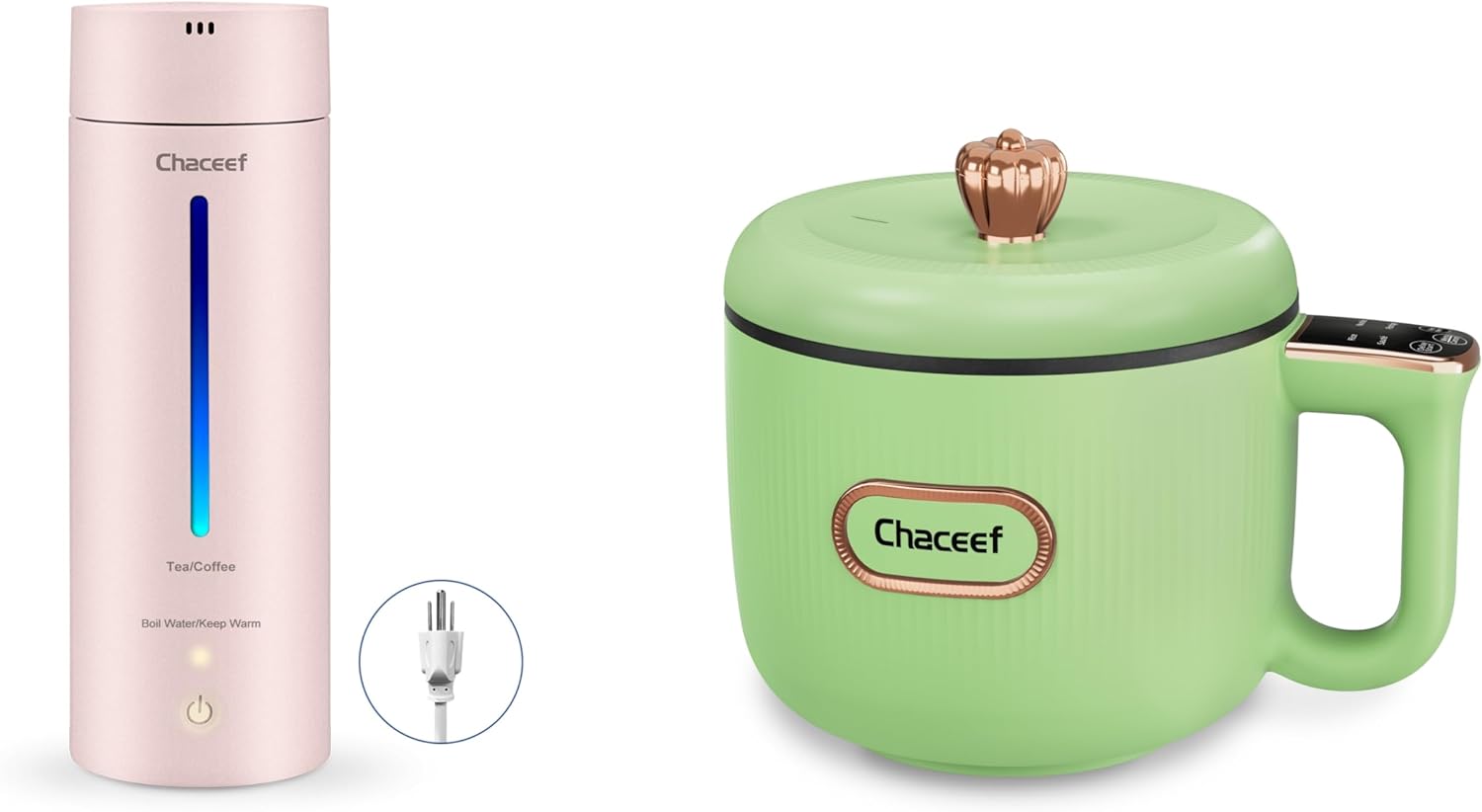 CHACEEF 350ml Portable Electric Kettle & 1.2L Smart Control Mini Rice Cooker