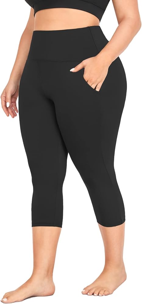 MOREFEEL Capri Plus Size Leggings for Women with Pockets-Stretchy XL-4XL Tummy Control High Waist Workout Black Yoga Pants