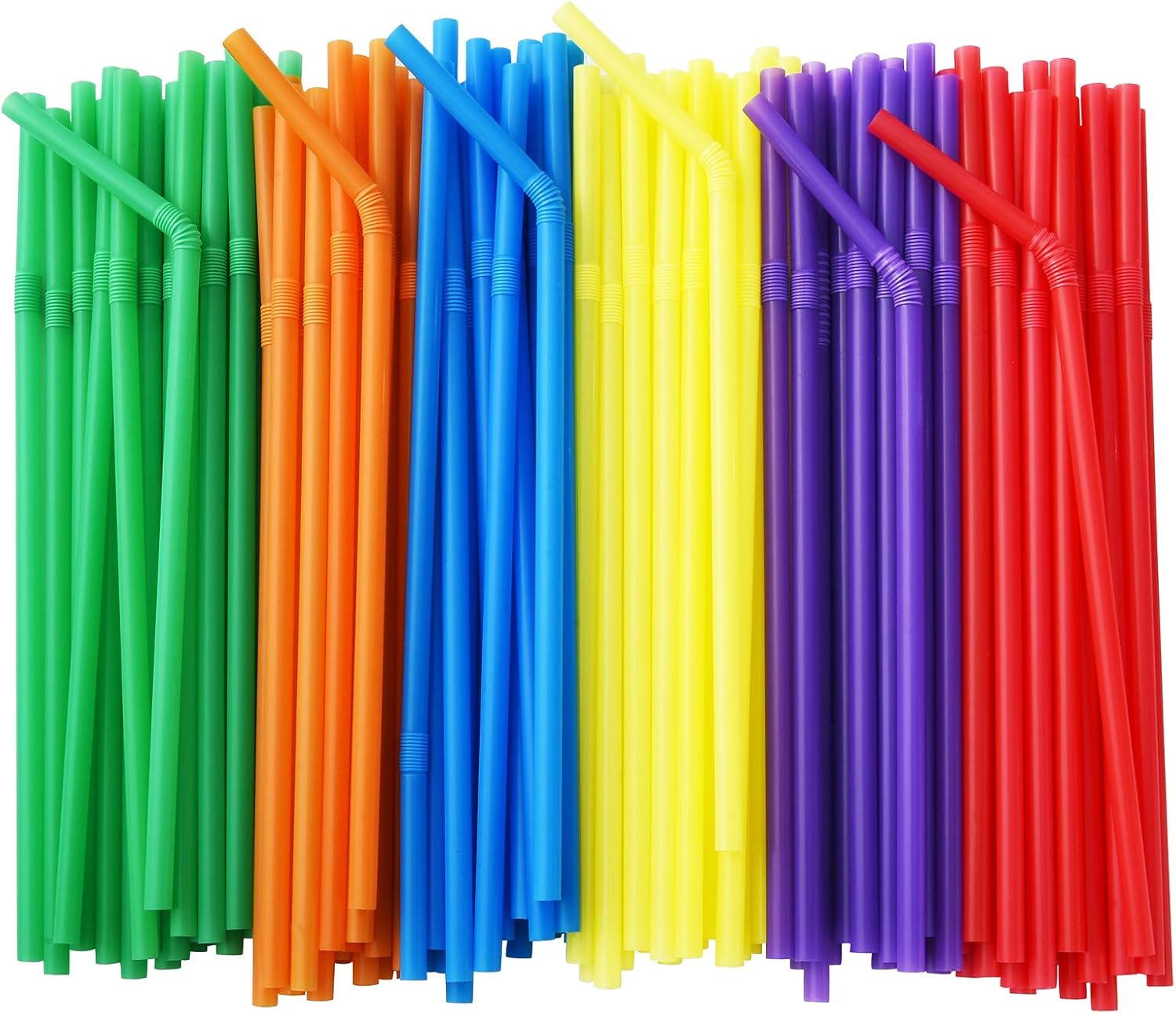 ALINK 500-Pack Solid Colors Flexible Drinking Straws, Plastic Disposable Bendy Straws - 7.75 x 0.23