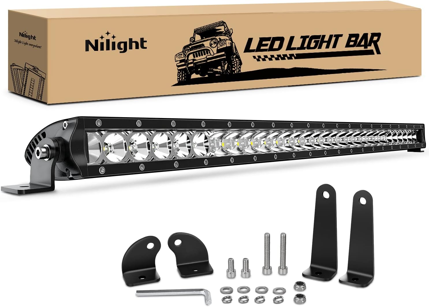 Nilight - 40005C-A 31inch 150W Spot & Flood Combo Single Row 14500LM Off Road LED Fog & Driving Roof Bumper Light Bars for Jeep Ford Trucks Boat, 2 Years Warranty