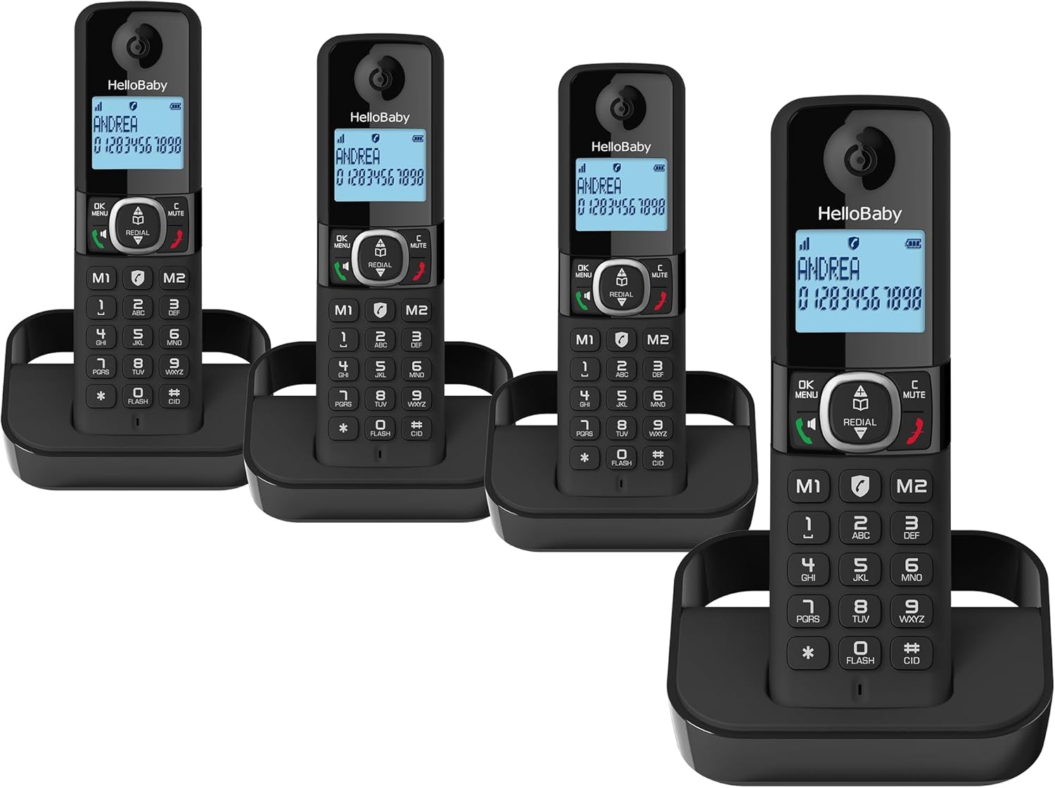 Hellobaby HB2688-4 DECT 6.0 Land Line Phones Cordless with 4 Handsets, Landline Telephones for Home, Business Phone with Full Duplex Speakerphone, Call Block, 1000 ft, Caller ID/Call Waiting, Black