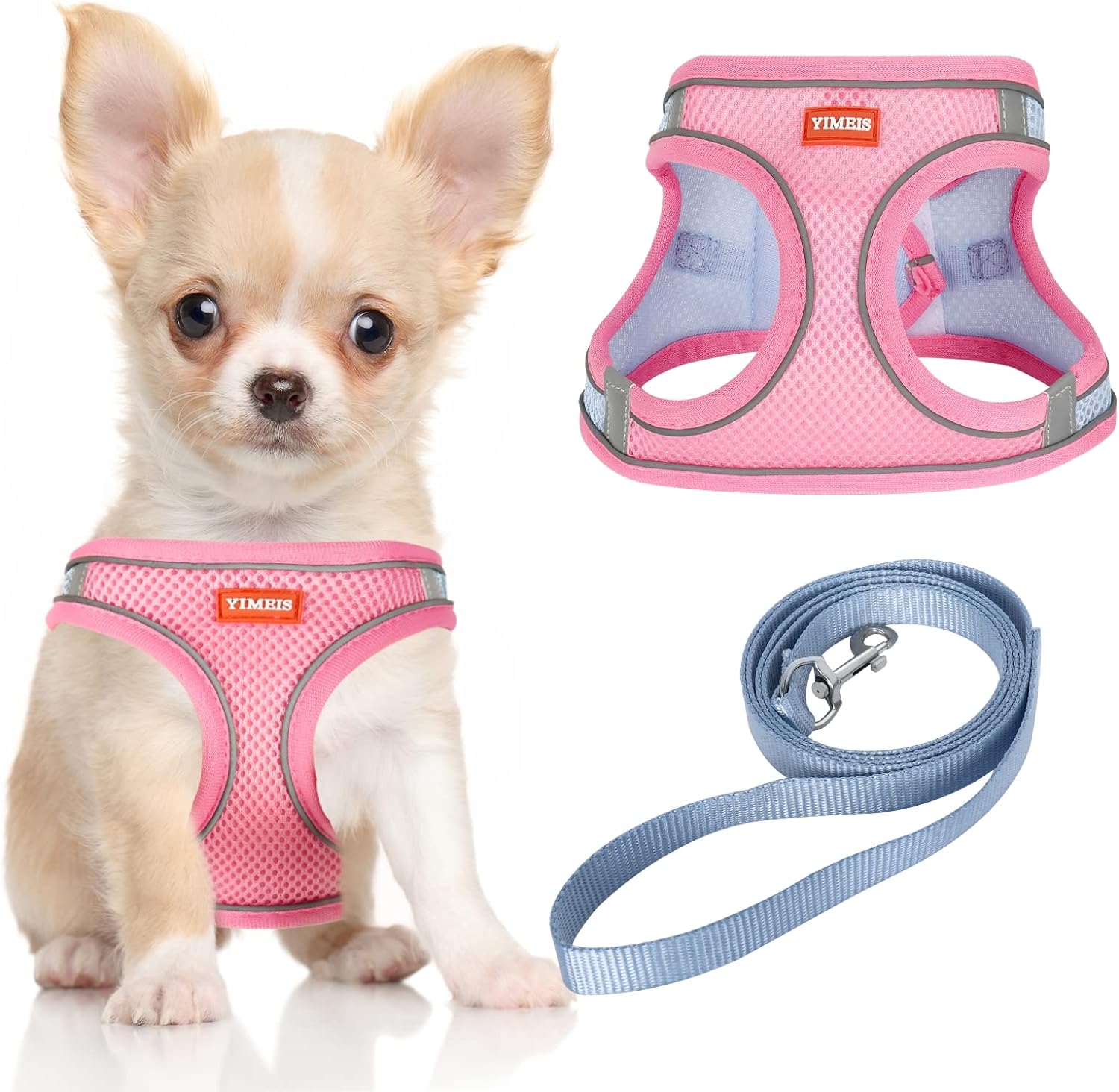 YIMEIS Dog Harness and Leash Set, No Pull Soft Mesh Pet Harness, Reflective Adjustable Puppy Vest for Small Medium Large Dogs, Cats (Pinkblue, Medium (Pack of 1))