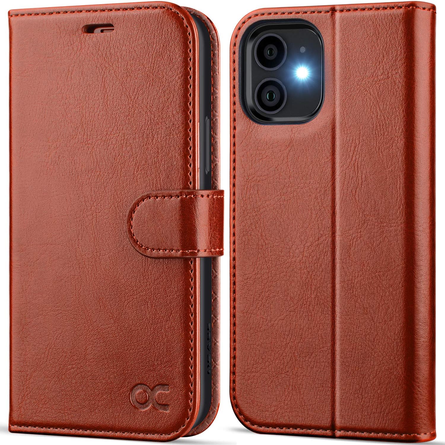 OCASE Compatible with iPhone 12 Case/Compatible with iPhone 12 Pro Wallet Case, PU Leather Flip Case with Card Holders RFID Blocking Kickstand Phone Cover 6.1 Inch (Brown)