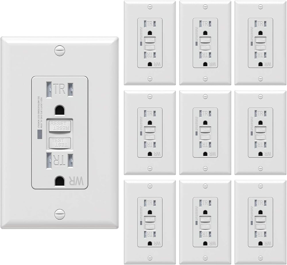 [10 Pack] WEBANG Self-Test GFCI Outlets, Tamper-Resistant and Weather-Resistant, GFCI Receptacle with LED Indicator, Decorative Wall Plates and Screws Included, 15 Amp/125 Volt, UL Listed, White