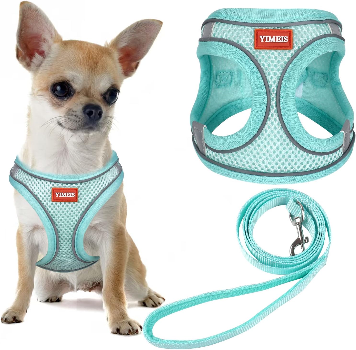 YIMEIS Dog Harness and Leash Set, No Pull Soft Mesh Pet Harness, Reflective Adjustable Puppy Vest for Small Medium Large Dogs, Cats (Tiffany Blue, Medium (Pack of 1)