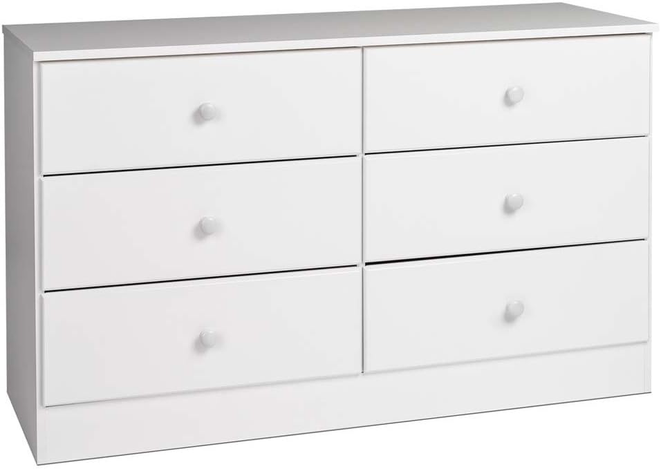 Prepac Astrid 6 Drawer Double Dresser For Bedroom, 16 D x 47.25 W x 28.25 H, White