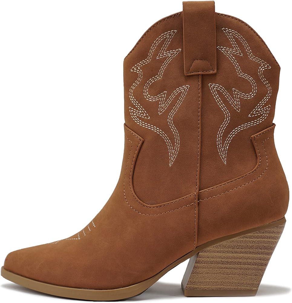 Soda BLAZING ~ Women Western Stitched Pointe Toe Low Heel High Top Ankle Shaft Boot Bootie