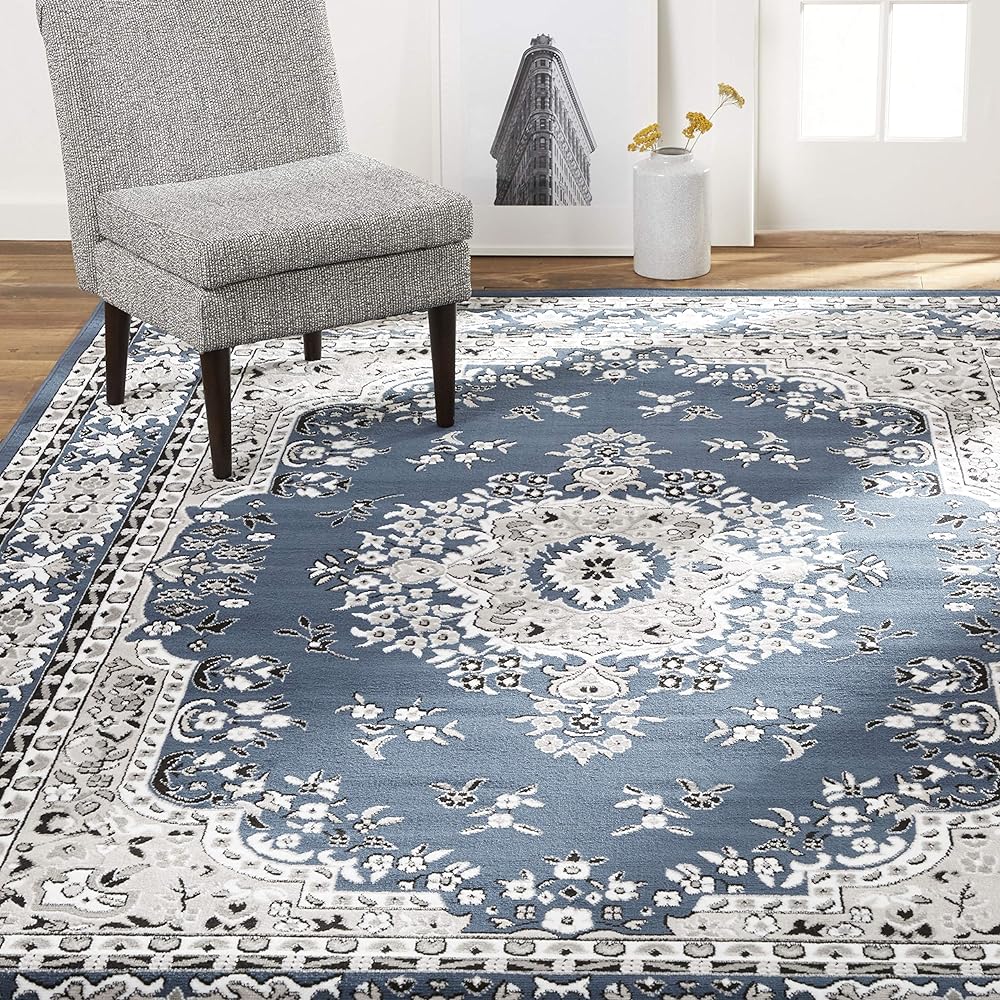 Home Dynamix Premium Sakarya Traditional Medallion Border Area Rug, Midnight Blue, 21"x35" Rectangle