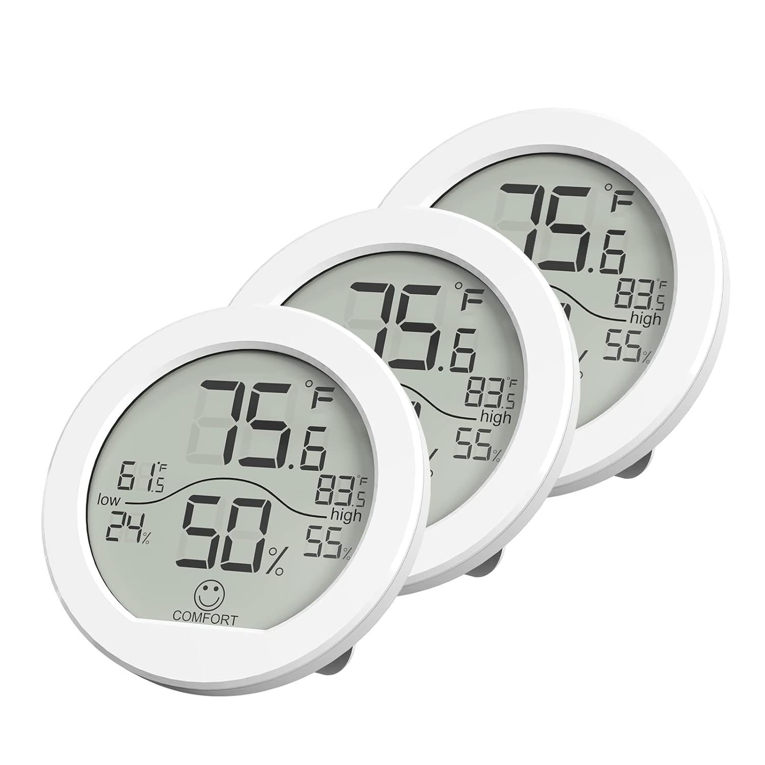 Indoor Thermometer Digital Hygrometer 3 Pack  Room Thermometer and Humidity Gauge  LCD Hygrometer Thermometer with Max and Min Records(White)