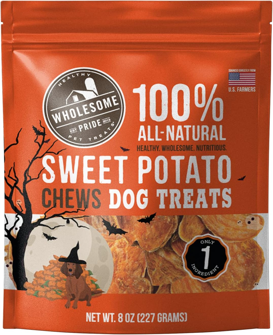 Wholesome Pride Sweet Potato Chews All-Natural Single Ingredient, USA-Sourced Dog Treats, Halloween Edition, 8 oz