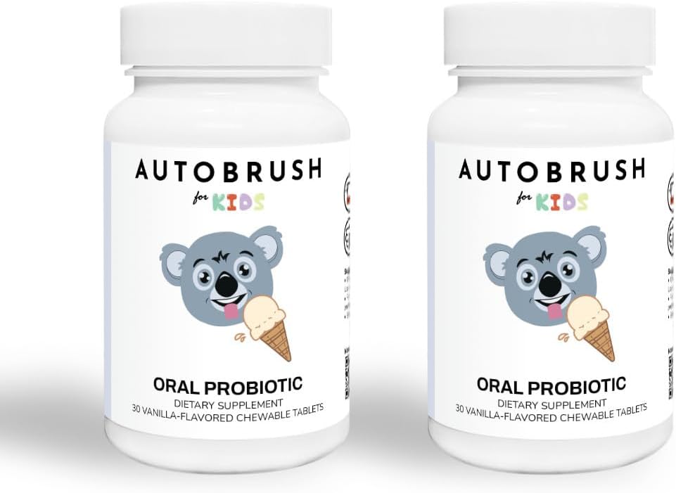 AutoBrush Kids Oral-Care Slow Dissolve Probiotic Tablets | Dental Supplements | Healthier Teeth and Gums | Balanced Mouth Biome| 30 Count (Vanilla) (2)