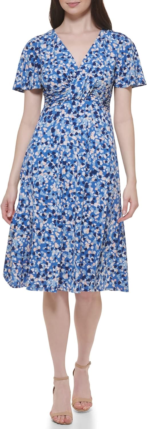 Jessica Howard Women' Printed Knit Jersey Fit & Flare Short Sleeve-Desk to Dinner