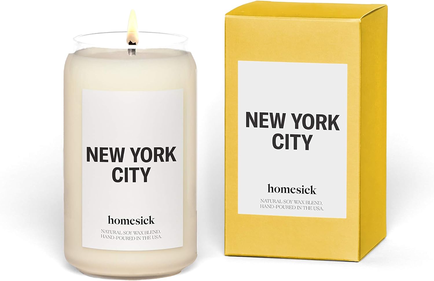 Homesick New York City Scented Candle - 13.75 oz Lemon, Grapefruit & Jasmine Scented Natural Soy Wax Blend Candle - Premium New York Souvenirs for Women, Men, Friends, Family, Colleagues, Couples