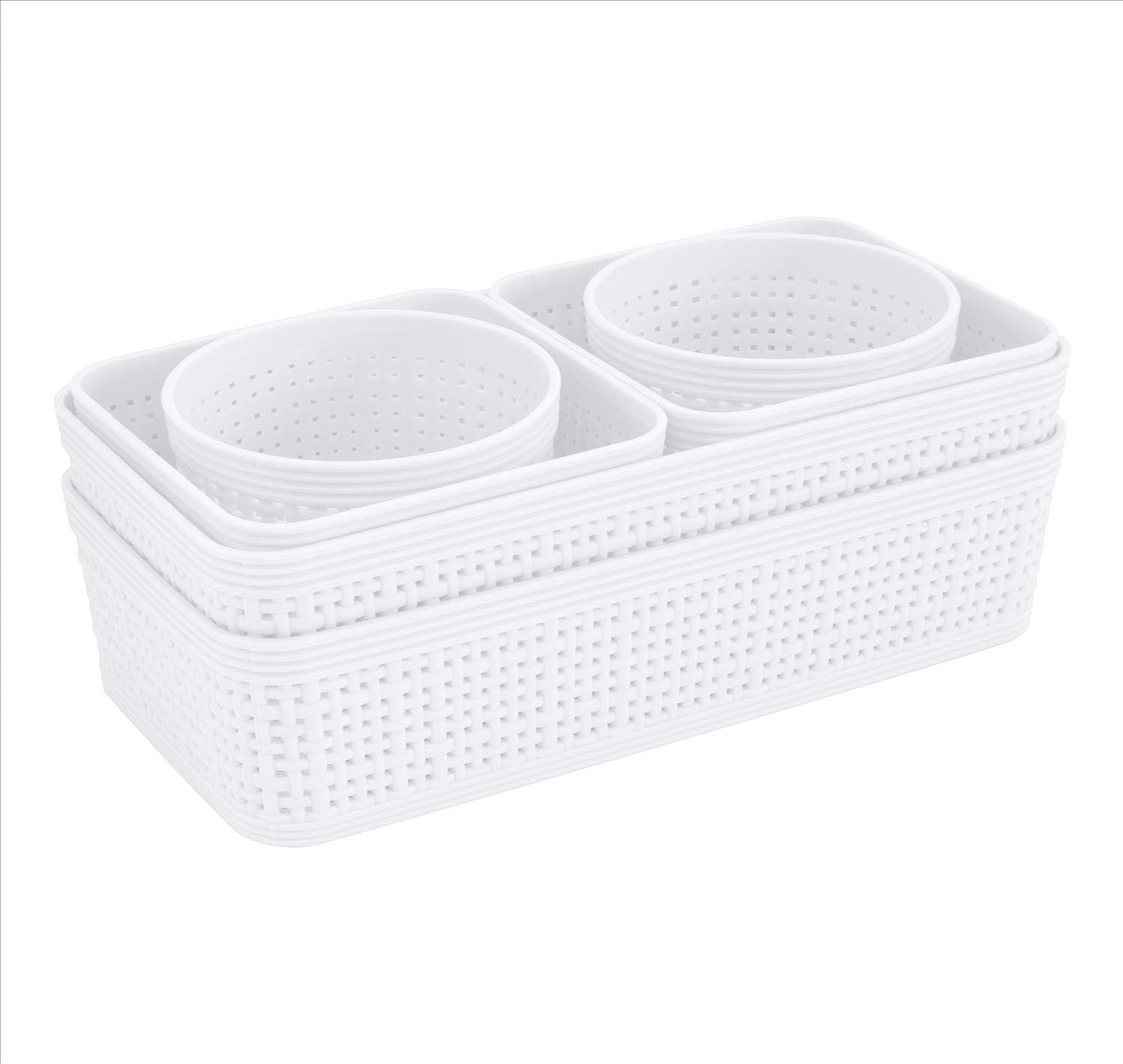 Simplify 6 Piece Organizing Set | Multiple Size Bins | Multipurpose | Office | Desk | Dorm | Bathroom | Storage Basket | Small Items | Accessories | White