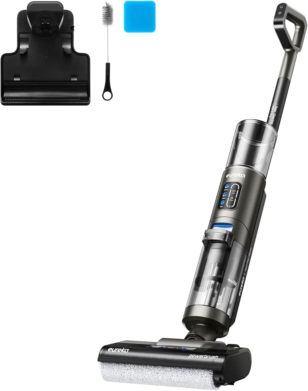 Eureka RapidWash Cordless Wet Dry Vacuum Mop Self Cleaning Smart Cleaner for Carpet Hard Floors Sticky Messes Pet Hair, NEW430BL, Black