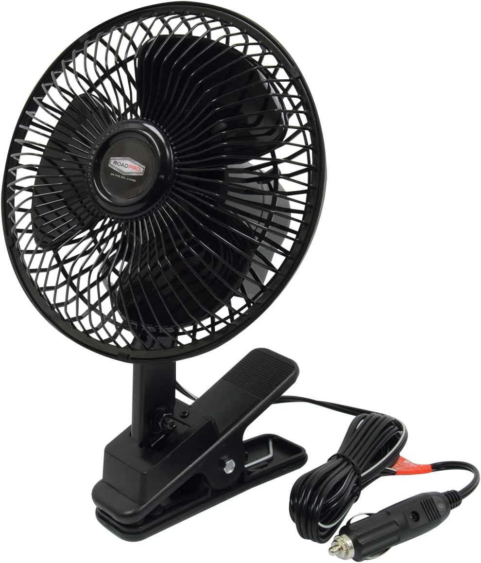 RoadPro (RP-1137 Oscillating Fan with Clip, Black