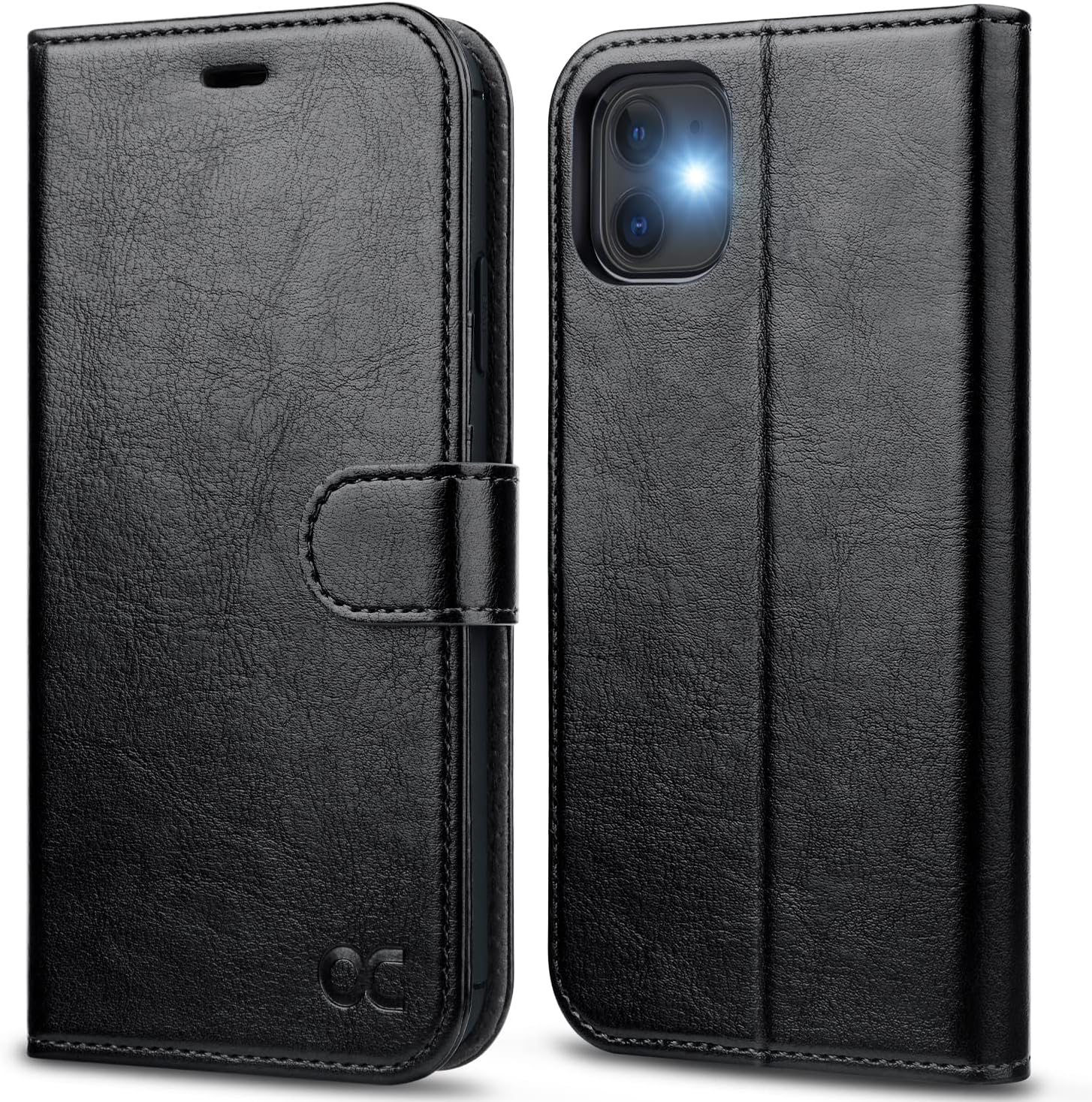 OCASE iPhone 11 Cellular Phone Case, PU Leather Flip Case with Card Holder, Magnetic Closure, TPU Shockproof Interior for 6.1 Inch iPhone 11 (Black)