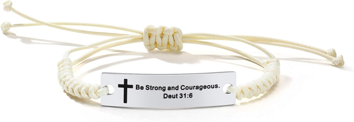 MEALGUET Religious Bible Verse Bracelet Scripture Quotes Inspirational Bracelet Faith Christian Adjustable Cord Stainless Steel Encourage ID Bracelets for Men Women, Customized Gift