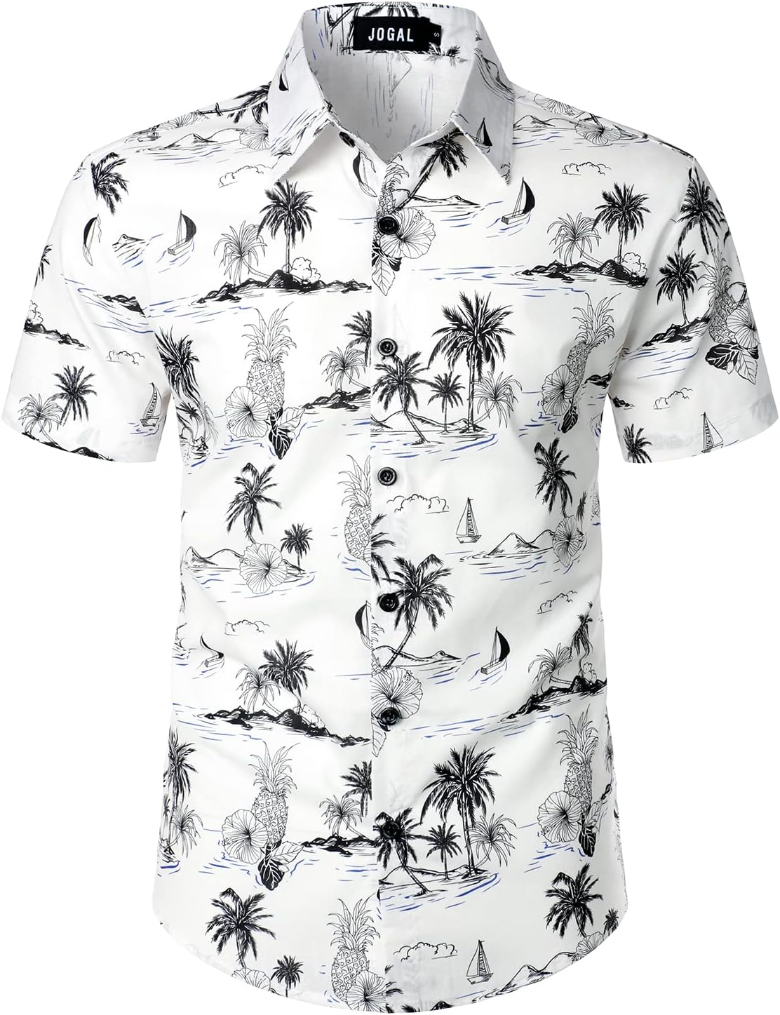 JOGAL Men's Flower Cotton Button Down Short Sleeve Hawaiian Shirt