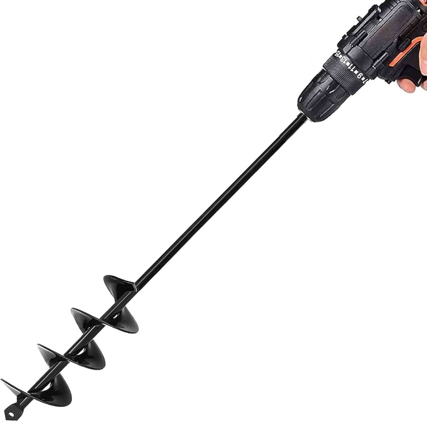 TCBWFY Auger Drill Bit 2x14.6inch Garden Plant Flower Bulb Auger Rapid Planter Bulb & Bedding Plant Auger for 3/8Hex Drive Drill Earth Auger Drill Fence Post Umbrella Hole Digger