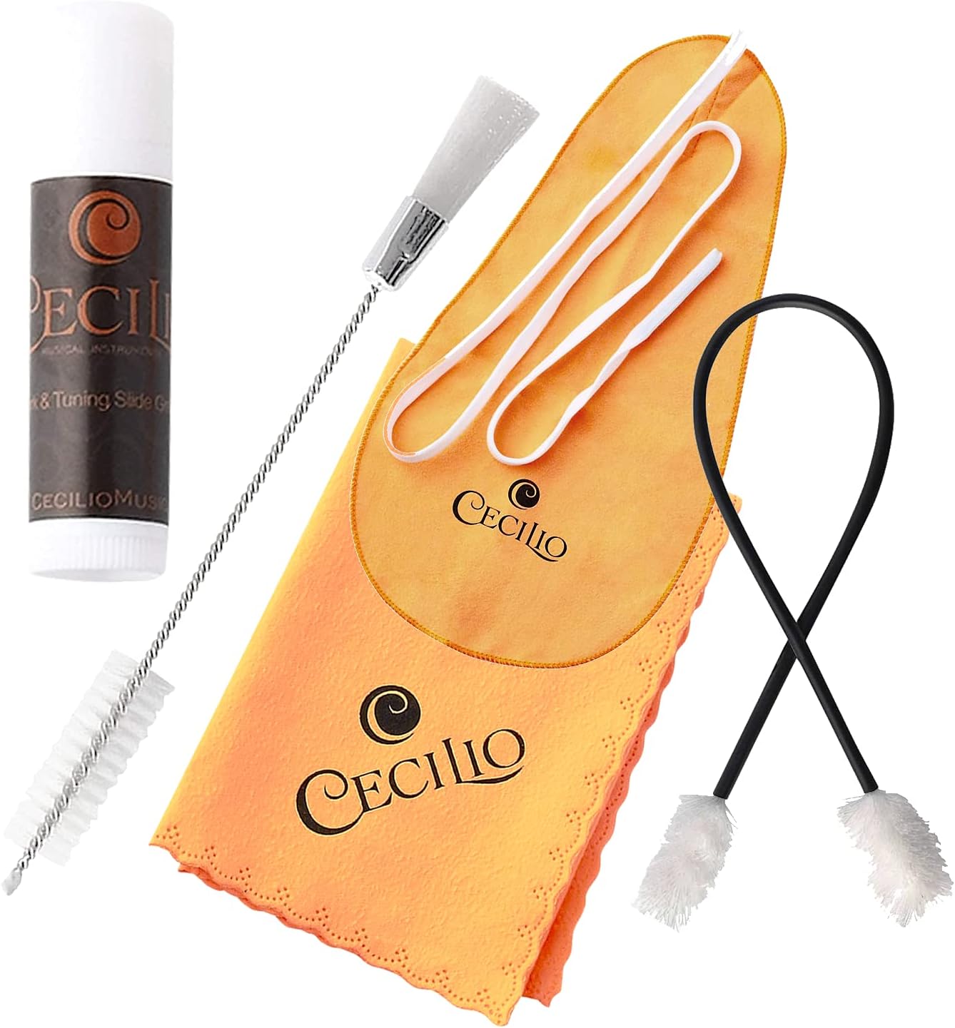 Cecilio Flute Care Kit - Complete Flute Maintenance Kit, Includes Swabs, Grease, Polishing Cloth and Key Brush - Flute Cleaning Kit