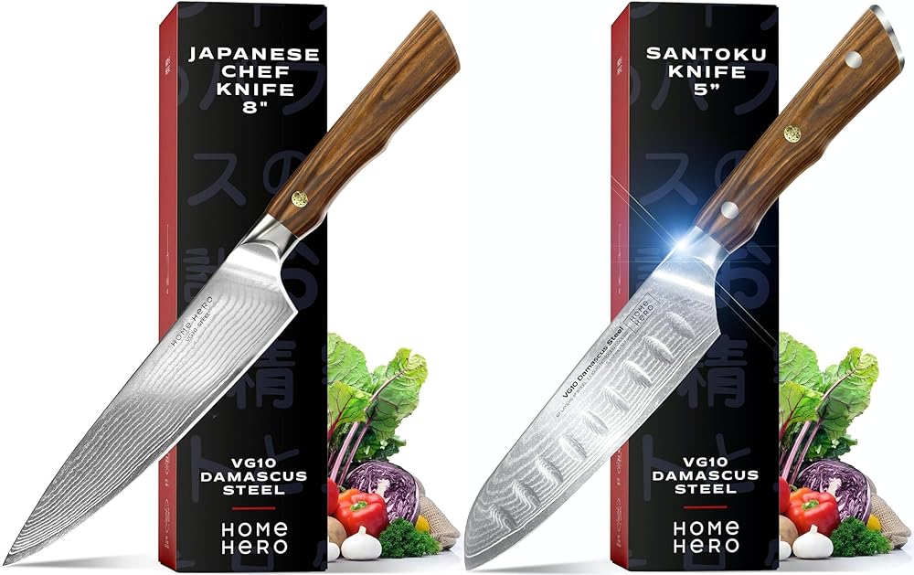 Home Hero 2 Pcs Chef Knife   2 Pcs Santoku Knife