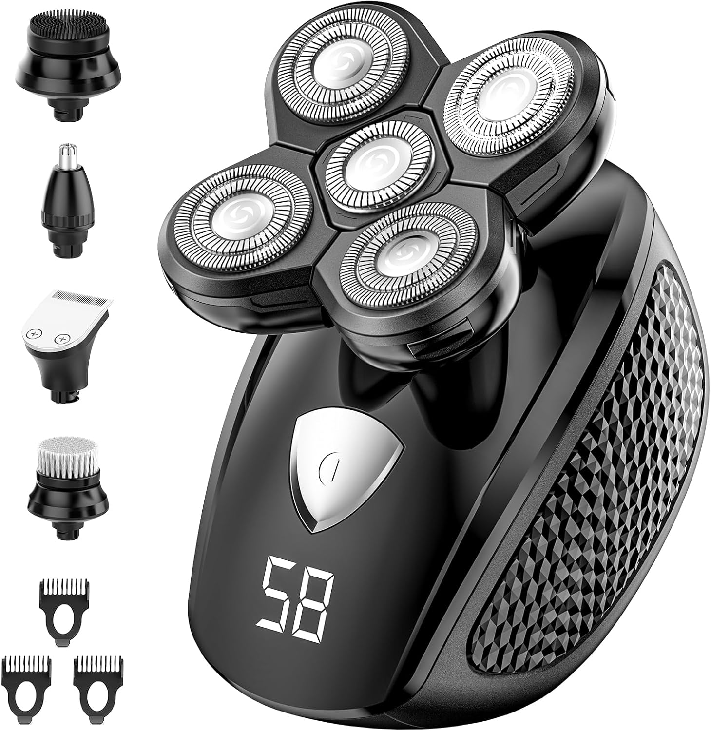 Head Shavers for Bald Men, Electric Bald Head Shaver Razors Face Hair Trimmer, 5 in 1 Shaving Kit, LED Display IPX7 Waterproof USB Rechargeable, Dark Black