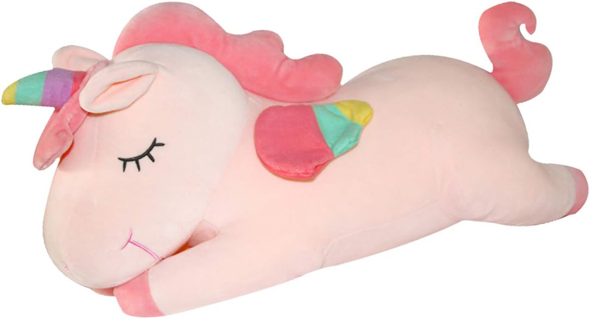 AIXINI Plush Unicorn Stuffed Animal Pillows Toy, 17.72 Inch Cute Soft Pink Unicorn Plushie with Rainbow Wings Gifts for Girls