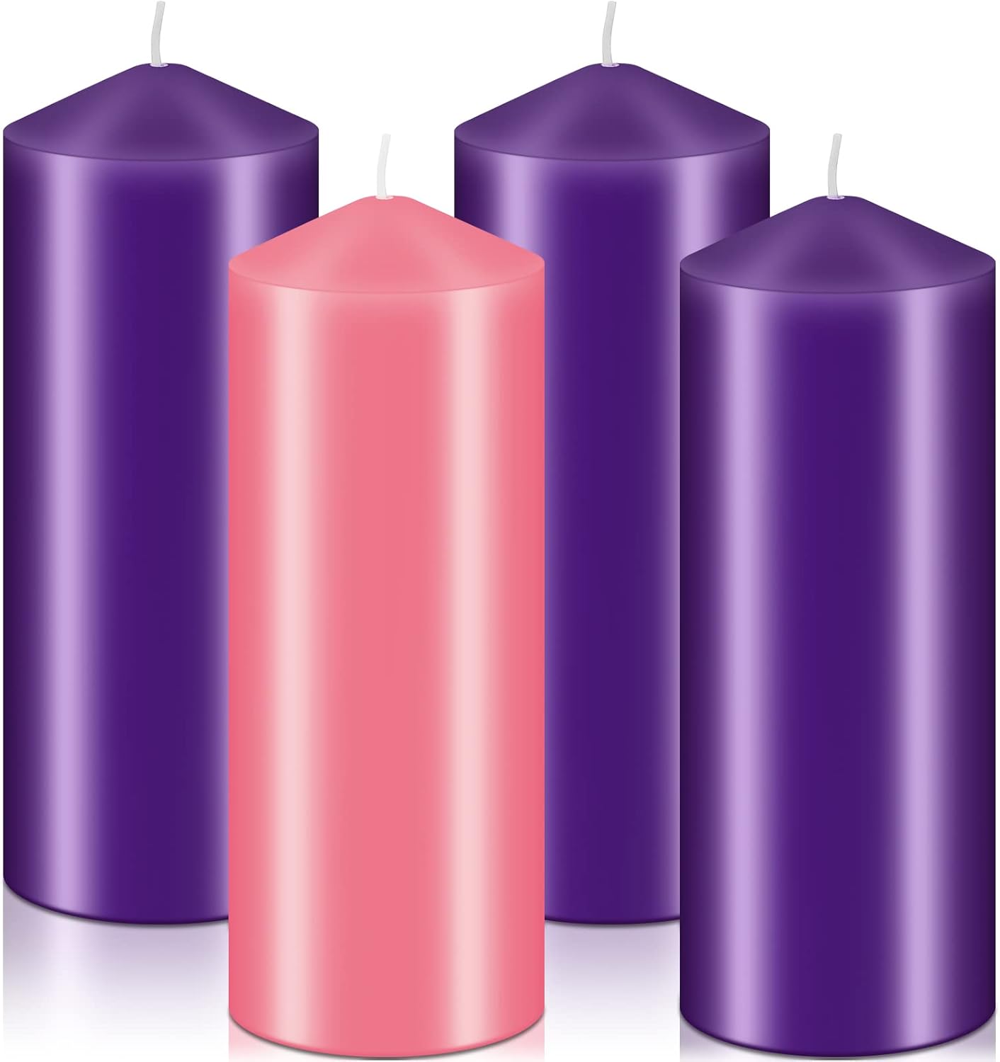 4 Pcs Christmas Advent Pillar Candle Unscented Dome Top Pink Purple Candles Long Lasting Slow Burning Church Candles Hand Poured Wax Candles for Holiday Gifting, 3 x 8 Inch