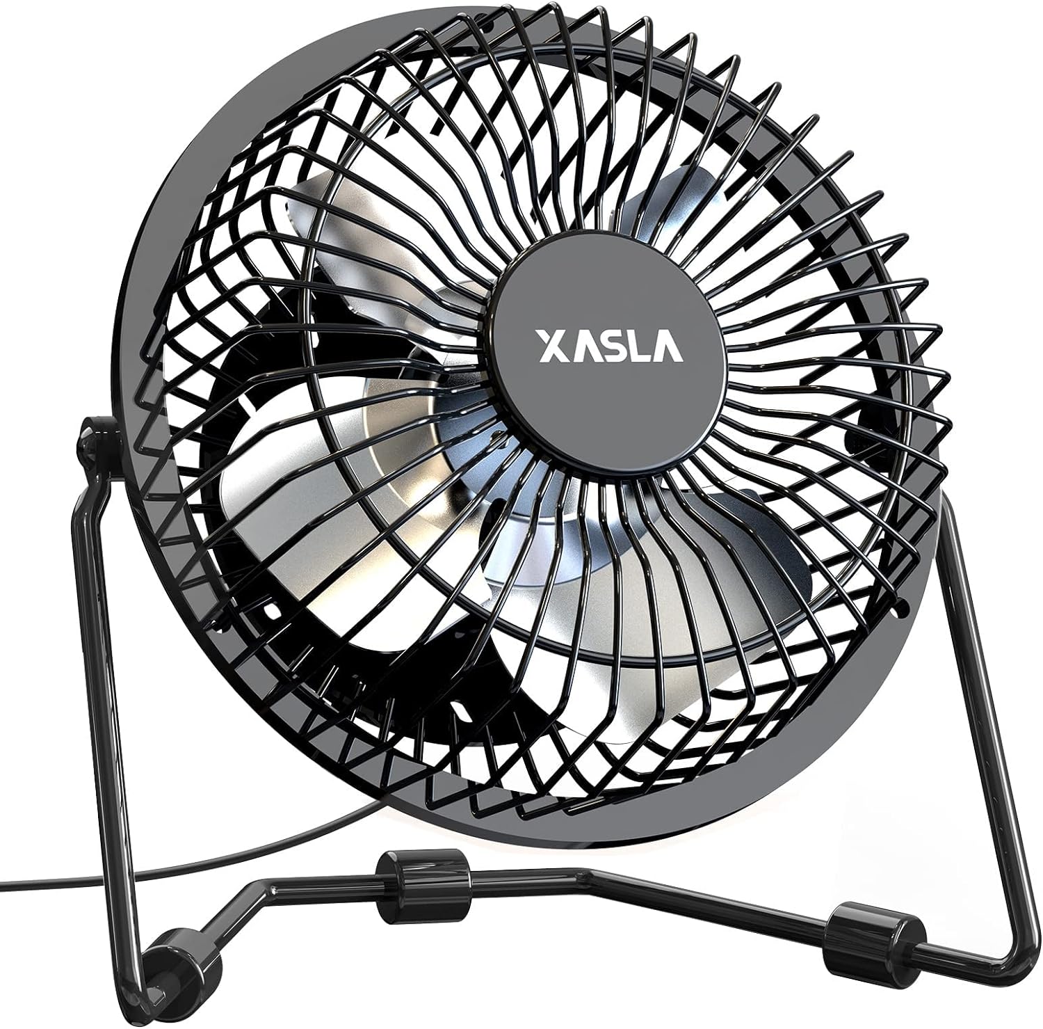 xasla 4 Inch Small USB Desk Fan, Mini Quiet Fan with Metal Construction & Strong Airflow & 360��Adjustable Tilt Angle, Personal Cooling Fan for Desktop Office (Black)��