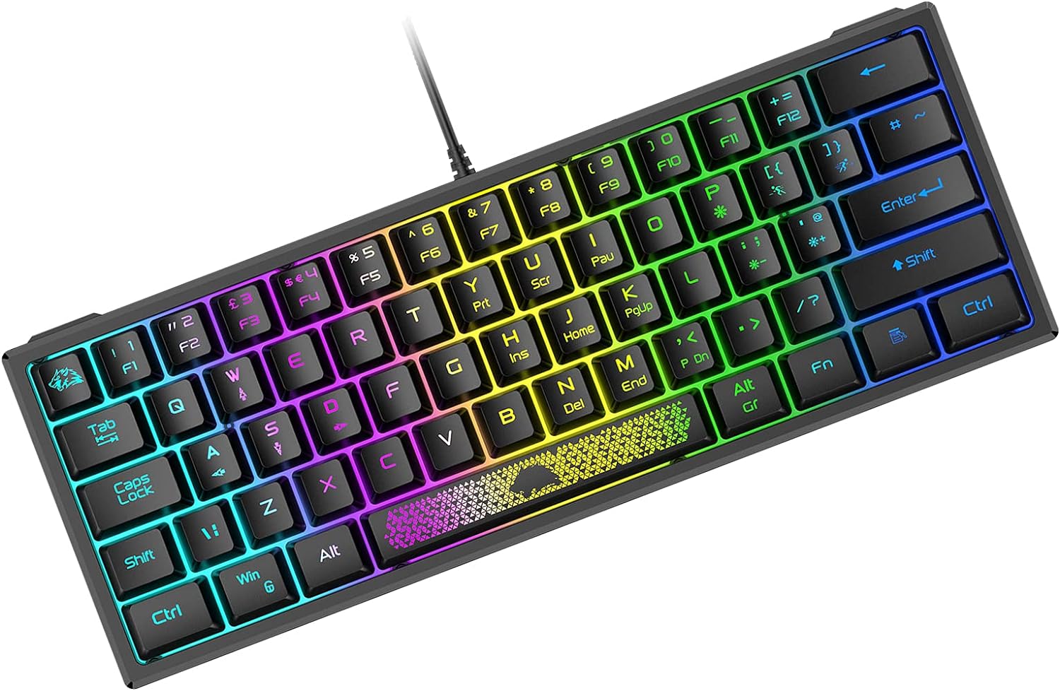 ZIYOU LANG K61 60% Gaming Keyboard Mini Portable with Rainbow RGB Backlit Ergonomic 62Key Layout 19Key Anti-ghosting Mechanical Feel Waterproof USB Wired for PC Mac Windows Gamer Laptop Typists(Black)