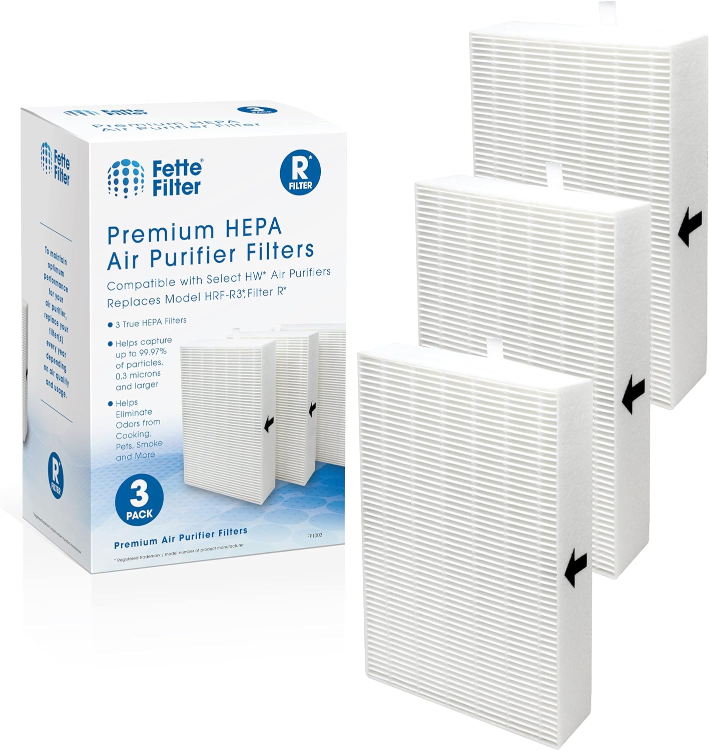 Fette Filter - 3 Pack of Premium True HEPA H13 Filter R Compatible with Honeywell Filter R for All HPA Series Air Purifier Part Number Filter R HRF-R3 HRF-R2 HRF-R1 HRF-ARVP300