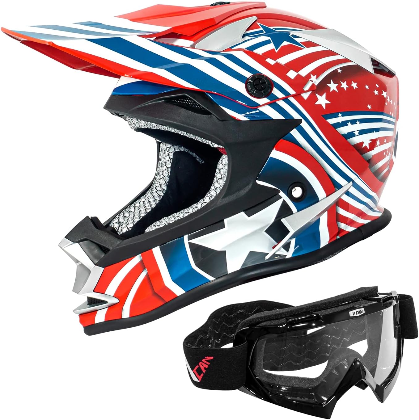 VCAN VX38 Adults ATV Motorcross Offroad Dirt Bike Motorcycle Downhill Helmet with Goggle DOT Approved