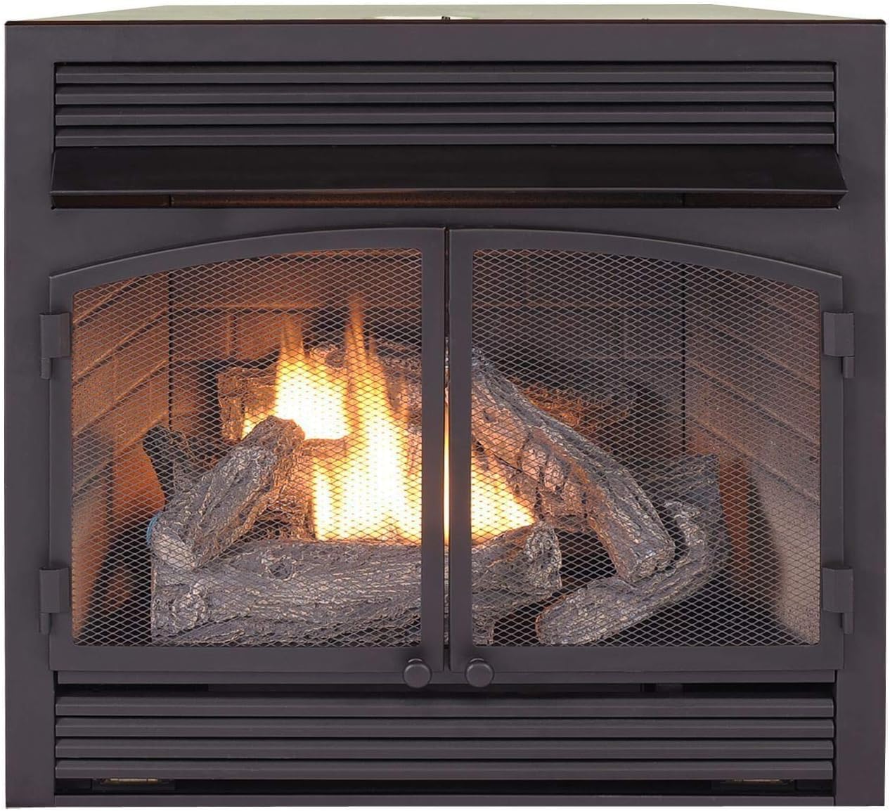 Duluth Forge Dual Fuel Ventless Gas Fireplace Insert, Thermostat Control, 6 Fire Logs, Use with Natural Gas or Liquid Propane, 32000 BTU, Heats up to 1500 Sq. Ft., Black