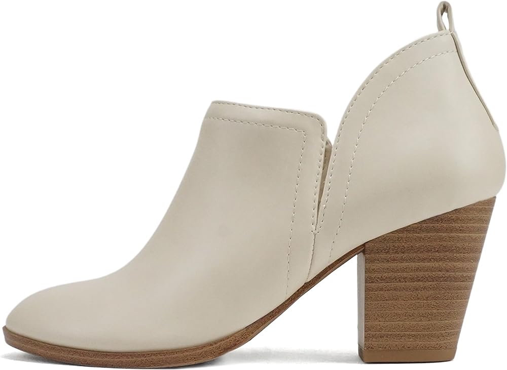 Soda GAMEY ~ Women Almond Toe V-Cut Slip-On Medium Stack Heel Ankle Bootie Shootie