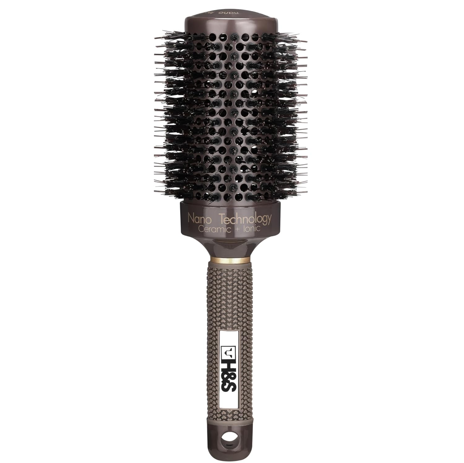 H&S Round Brush For Blow Drying - 2 Inch Thick - Large Ceramic Styling Boar Bristle Brush - Ionic & Nano Technology for Voluminous Hair