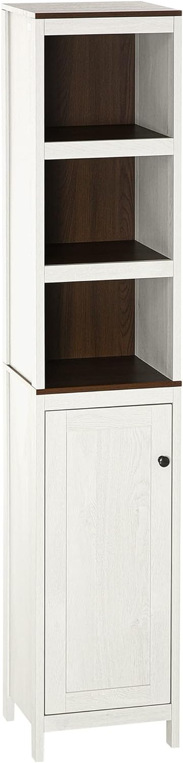 kleankin Tall Bathroom Storage Cabinet, Freestanding Tower Cabinet with 3 Open Shelves and Adjustable Shelf, Antique White